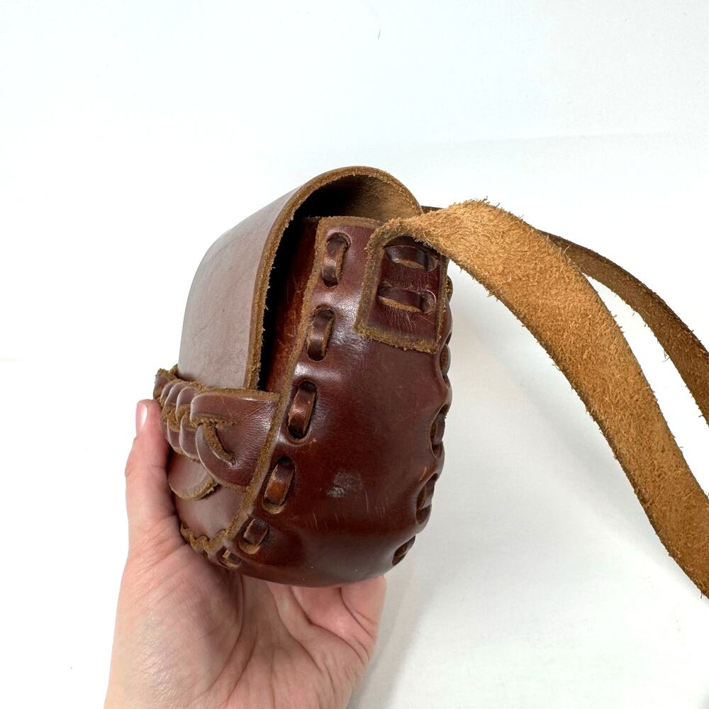 American Eagle Rustic Brown Braided Leather Bag Crossbody Western Boho Southwest - Picture 3 of 10